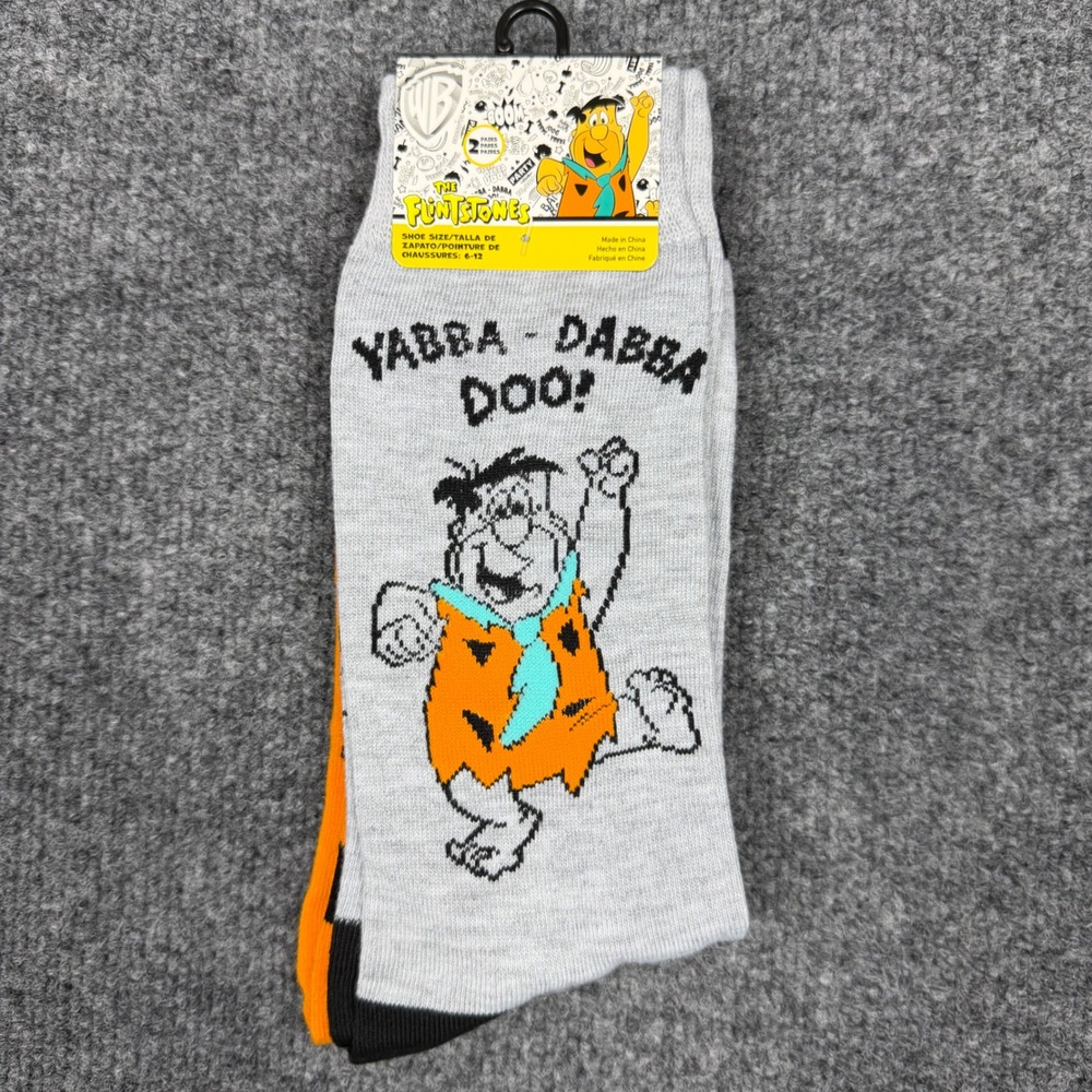 The Flintstones Fred‎ Flintstone Crew Socks 2-Pack Grey Orange Size 6-12